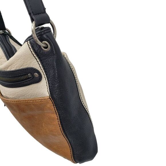 The Sak Leather Crossbody Messenger Satchel Color Blocked Cream Brown Black - Picture 7 of 16